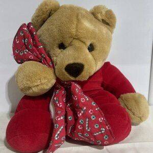 Vintage Commonwealth Christmas Brown Bear Plush Stuffed Red Candy Motif Blanket